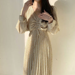 Pleated Dress With Padded Waist