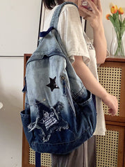 Vintage Star Patch Gradient Denim Backpack