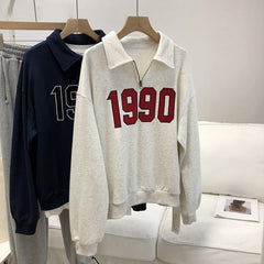 90s Numbers Embroidered Half Zip Sweatshirt