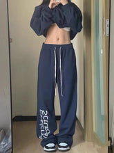 Navy Blue Printed Baggy Sweatpants