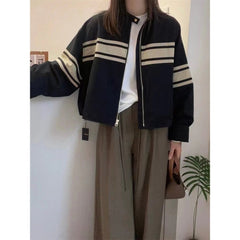 Striped Oversized Bomber Zip UP Jacket