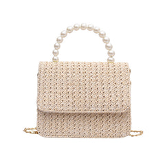 Straw Pearl Cross Body Bag