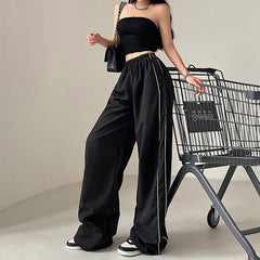 Piping Detail Wide Leg Track Pants