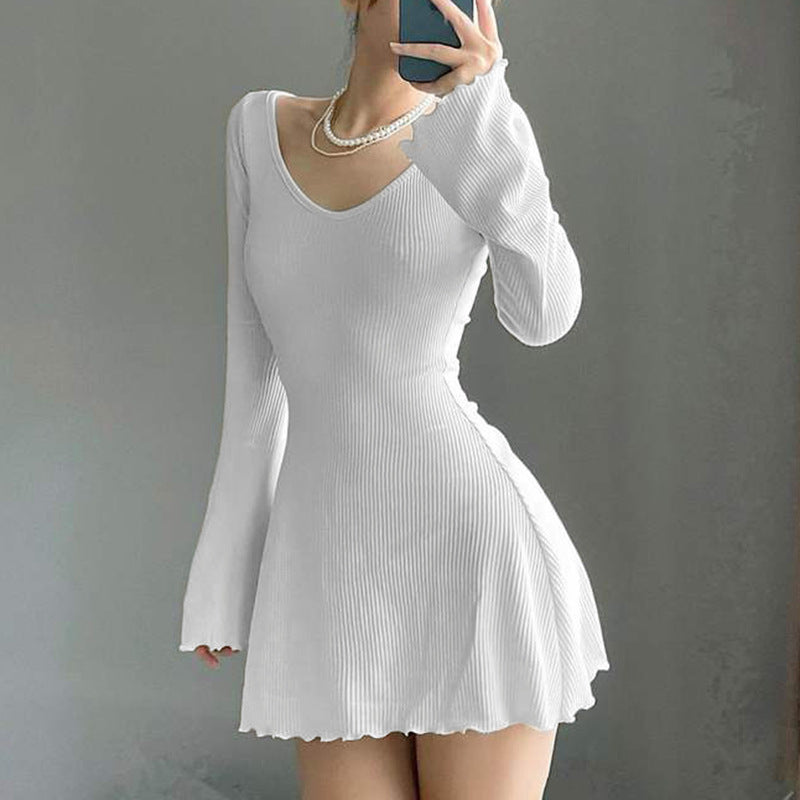 Simple Knitted Long Sleeve Mini Dress