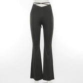 V-shaped Waist Umbilical Cross Strap Flared Casual Pants