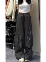 Pocket Patch Piping Wide Leg Sweatpants