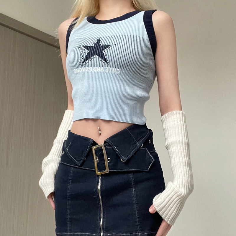 Knitted Star Cropped Tank Top