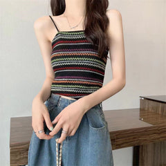 Color Block Striped Knitted Crop Cami Top
