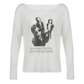 Thin Portrait Print Knit Top