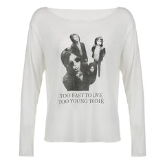 Thin Portrait Print Knit Top