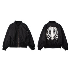 Skeleton Graphic Oversized Bomber Jacket
