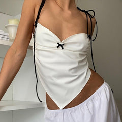 White Halter Crop Cami Top