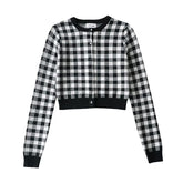Checkered Button Front Knit Crop Cardigan