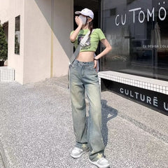 Distressed Star Print Wide-leg Jeans