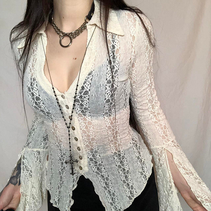 Fairycore Lace Patchwork Flare Sleeve Blouse