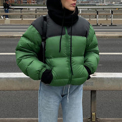 Color Block Zip Up Puffer Jacket