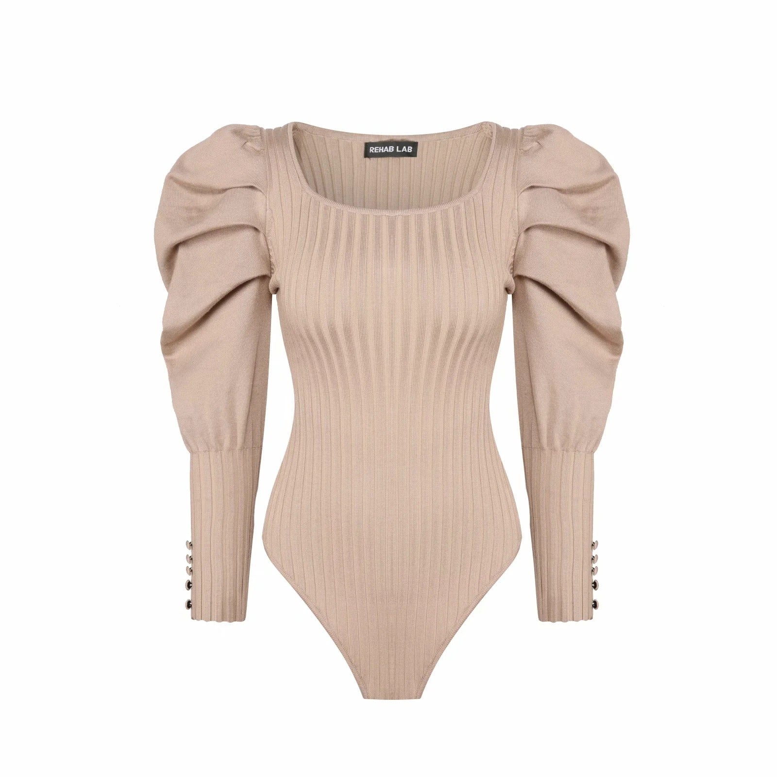 Square Neck Puff Sleeve Knitted Bodysuit