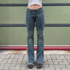 Low-waisted Raw Edge Flared Jeans