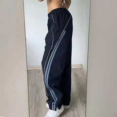 Vintage Striped Piping Baggy Sweatpants