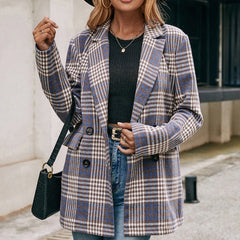 Double-breasted Checkered Casual Blazer
