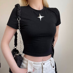 Metal Star Black Crop Top