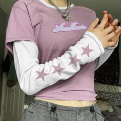 90s Logo Embroidery Patchwork Long Sleeve Top