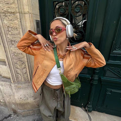 Side Stripe Pu Leather Biker Jacket