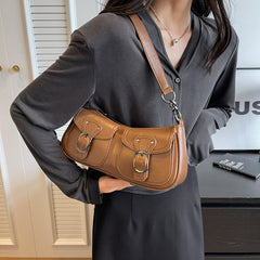 Buckled Strap Pu Leather Shoulder Bag