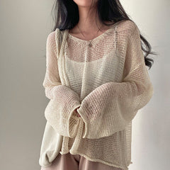 Oversized Long Sleeve Crochet Knit Top