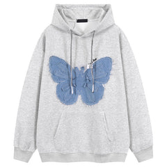 Patchwork Denim Butterfly Vintage Hoodie