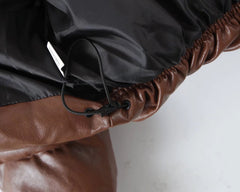 Zipper Pu Leather Puffer Jacket