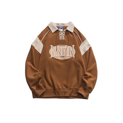 Patchwork Polo Neck Vintage Sweatshirt