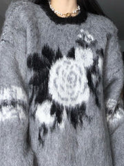 Vintage Jacquard Fuzzy Knit Sweater