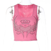 Rhinestone Winged Heart Ribbed Cropped Tank Top