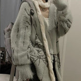 Print V Neck Zip Up Loose Cardigan