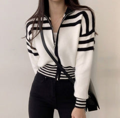 Collar Neck Stripe Short Cardigan