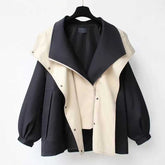 Color Block Splice Zip Up Fake Two Piece Jacket