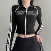 Contrast Color Letter Print Long Sleeve Crop Top