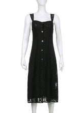 Lace Button Front Black Maxi Dress
