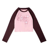 Raglan Sleeve Star Print Crop Top