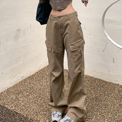 Ruched Khaki Baggy Cargo Pants