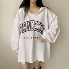 Letter Print Oversized Hooded Long Sleeve Tee