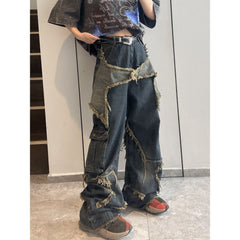 Star Patch Distressed Blue Boyfriend Jeans