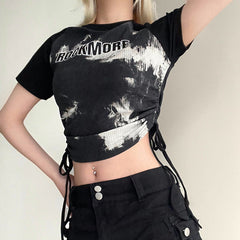Side Tie Raglan Sleeve Rib Crop Top