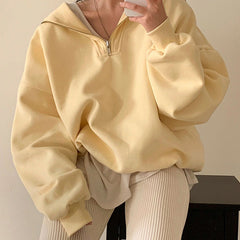 Solid Color Half Zip Up Oversized Sweatshirt