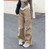 Ruched Khaki Baggy Cargo Pants