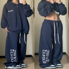 Navy Blue Printed Baggy Sweatpants