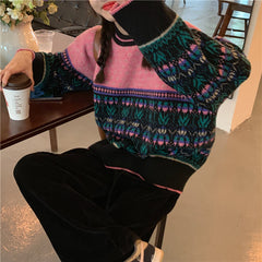 Vintage Jacquard Splice Knit Sweater