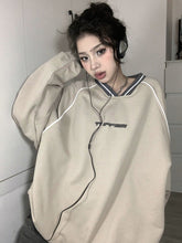 Print V Neck Patchwork Sweatshirt