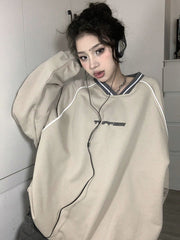 Print V Neck Patchwork Sweatshirt